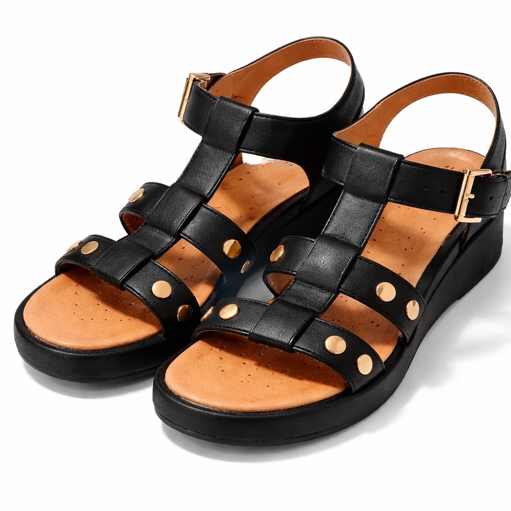 Geox Black Sandals with Gold Accents